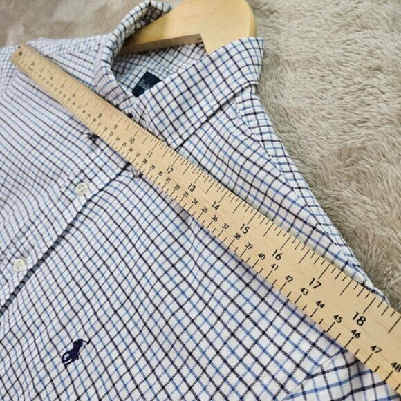 Ralph Lauren Dress Shirt Classic Fit Plaid Checkered Blue Pony Logo Mens Size L - Picture 6 of 10